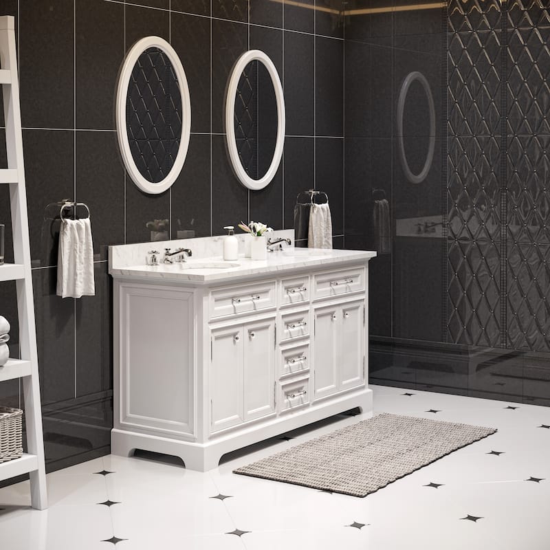 Water Creation Derby 60-inch Solid White Double Sink Bathroom Vanity