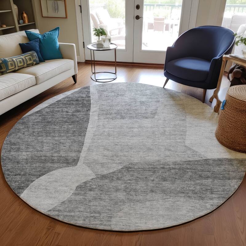Machine Washable Indoor/ Outdoor Chantille Contemporary Abstract Rug - Silver - 8' x 8'