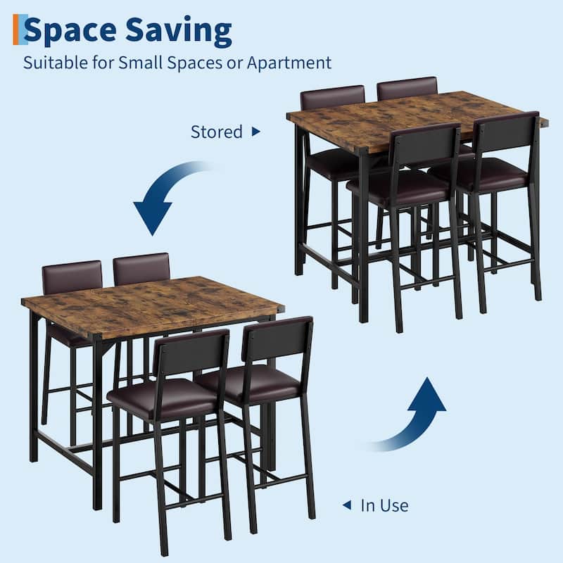 Dining Table Set, Counter Height Table with 4 Upholstered Bar Stools