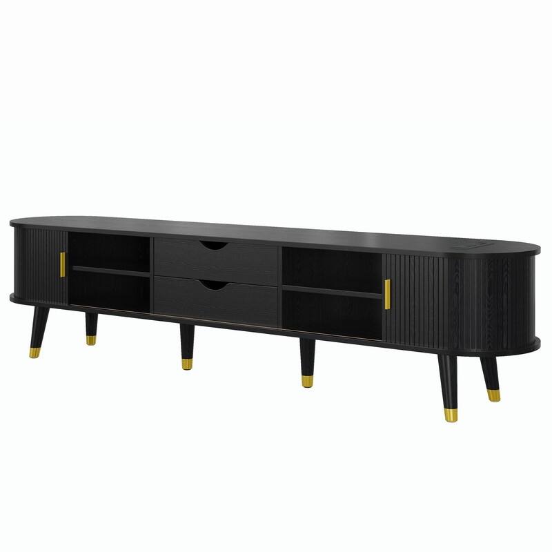 Mid-Century Modern Fluted TV Stand with Charging Station and Ample Storage for TVs Up to 80"