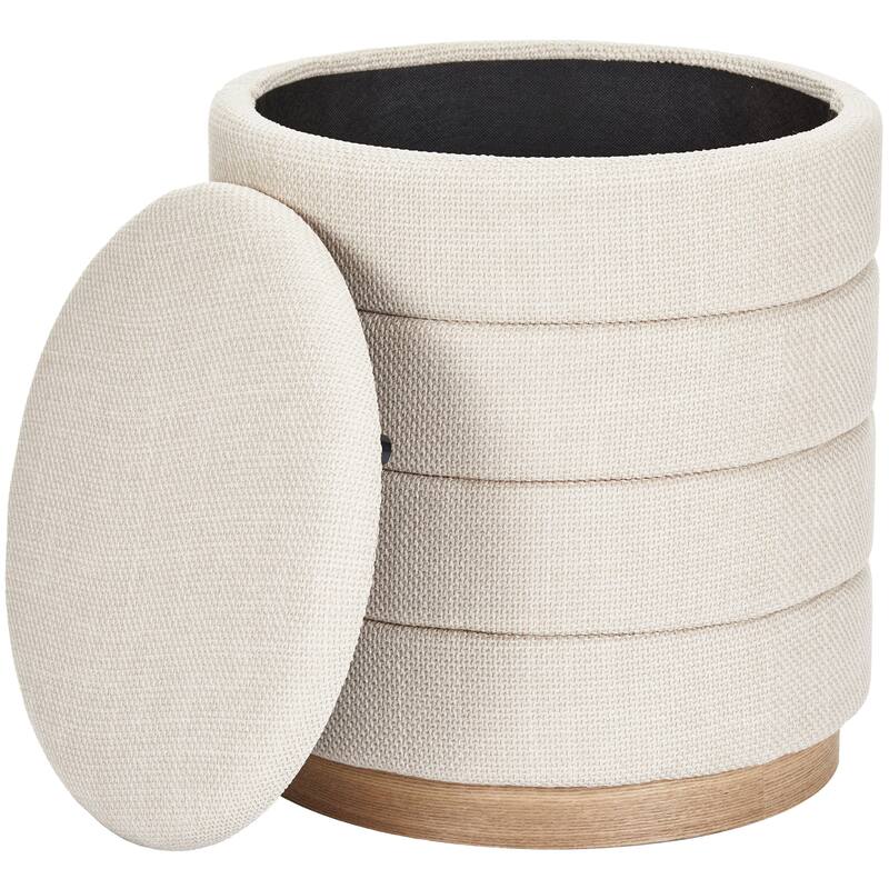 Modern Cylinder Ottoman with Hidden Storage Linen Upholstery Seat