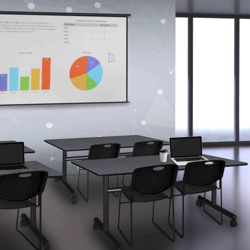 60" x 30" Flip Top Mobile Training Table- Grey and 2 Stack Chairs- Black