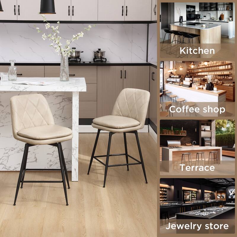 Faux Leather Upholstered Metal Frame Bar or Counter Height Swivel Bar Stools (Set of 2)
