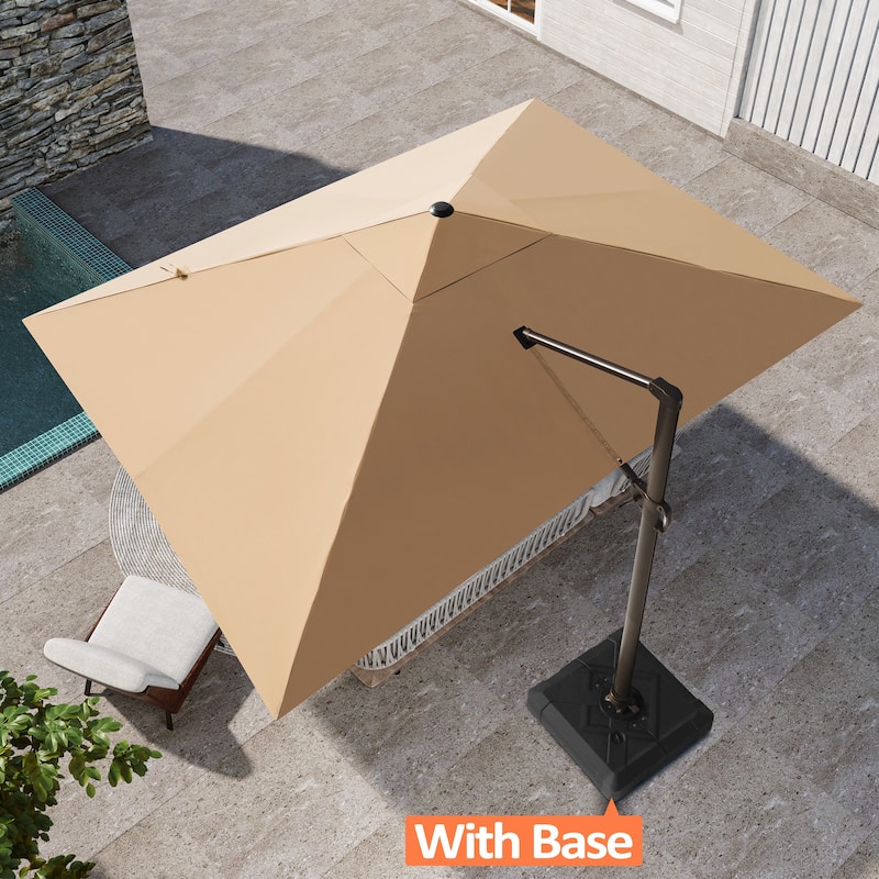 Pellebant 10 x 13 FT Patio Cantilever Umbrella Outdoor Offset Umbrella with Base - Tan