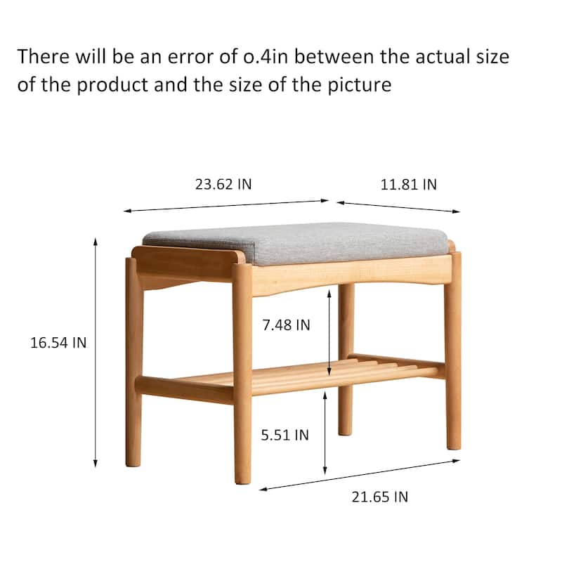 GDFStudio - Auburn Mid-Century Modern Solid Wood Storage Shoe Bench with Cushioned Seat - 23.62"W