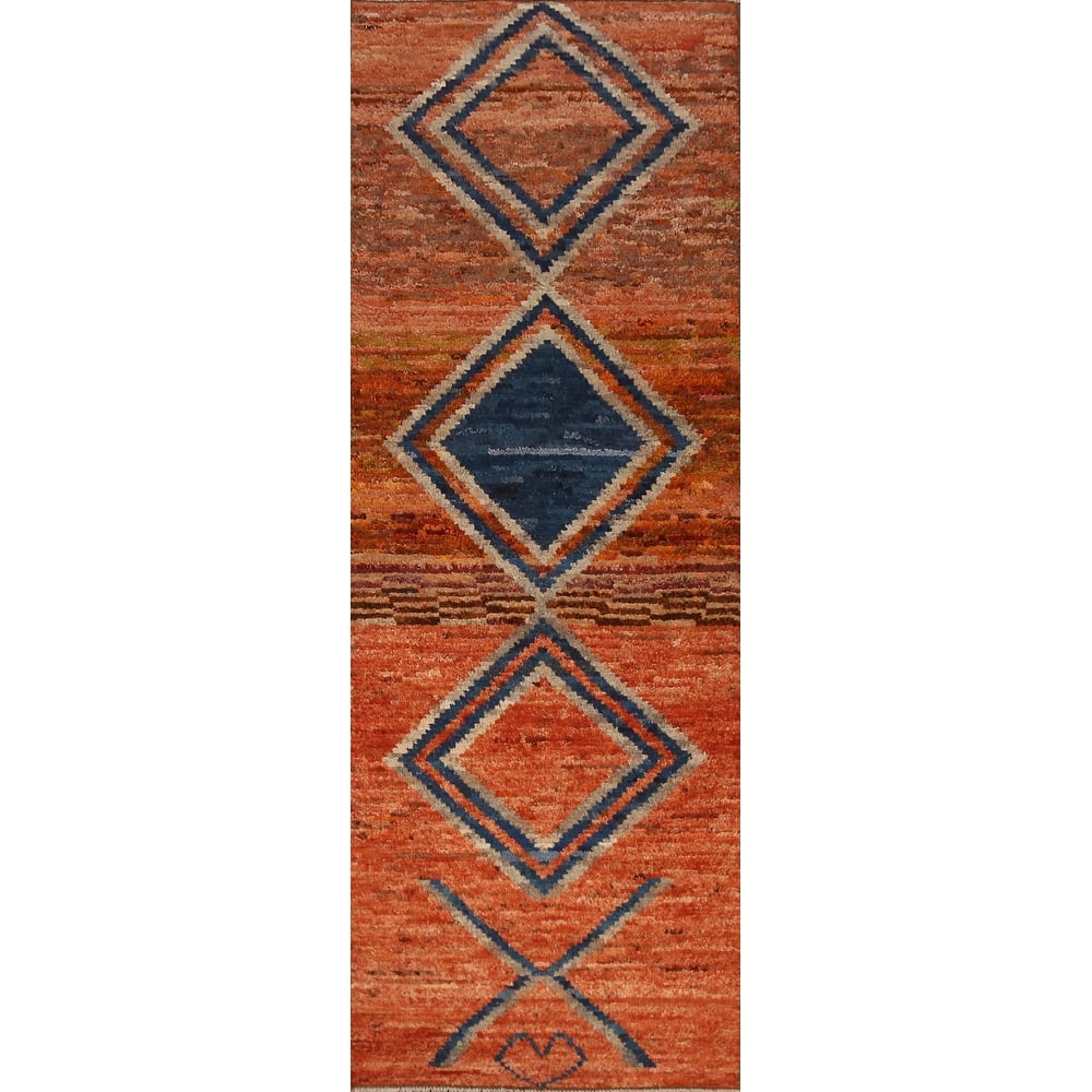Orange Moroccan Runner Rug Handmade Tribal Oriental Wool Carpet - 2'9" x 9'10"