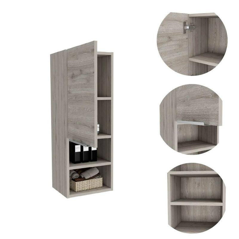 Hazelton Medicine Cabinet with Open and Interior Shelves, Light Gray Finish, 32.1" H x 11.8" W x 9.96" D