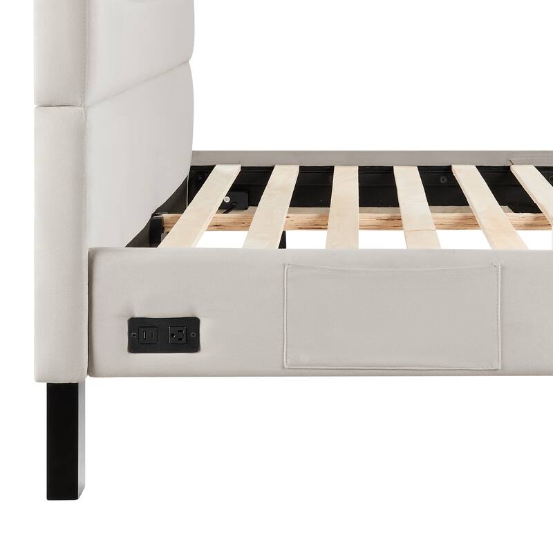 Studio Living Ashton Queen Upholstered Bed in Velvet Fabric