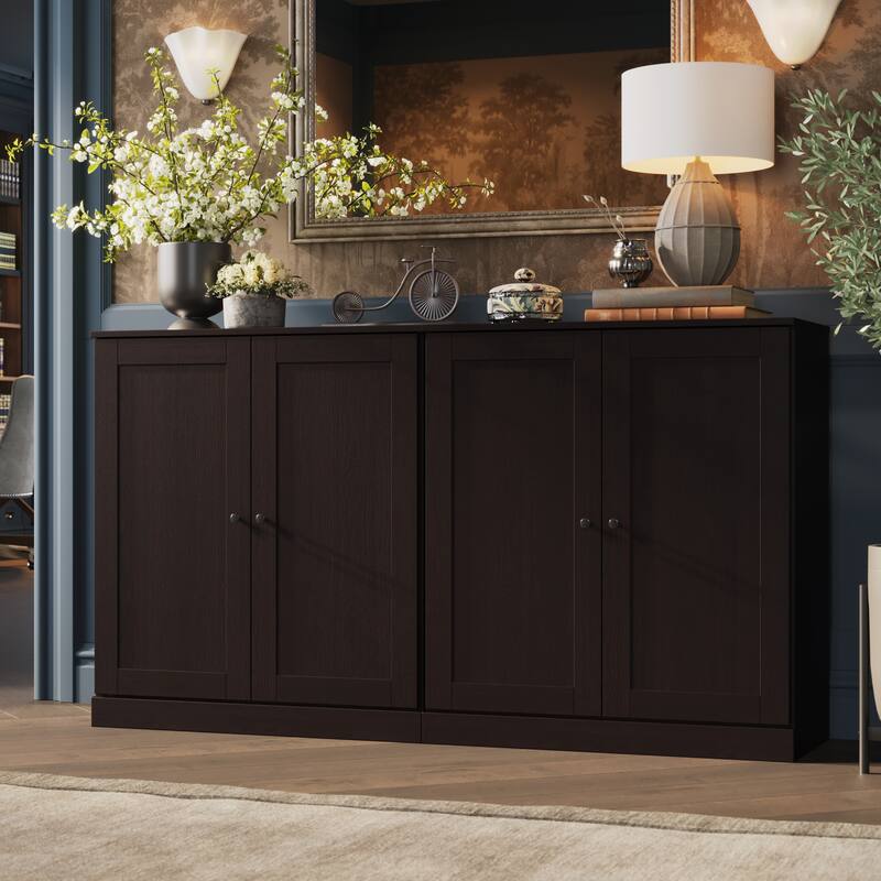 Palace Imports Premium 100% Solid European Oak Hardwood Modular Dining Room Sideboard with Shaker Doors - 64" Wide, 35.75" Tall - Espresso-Oak