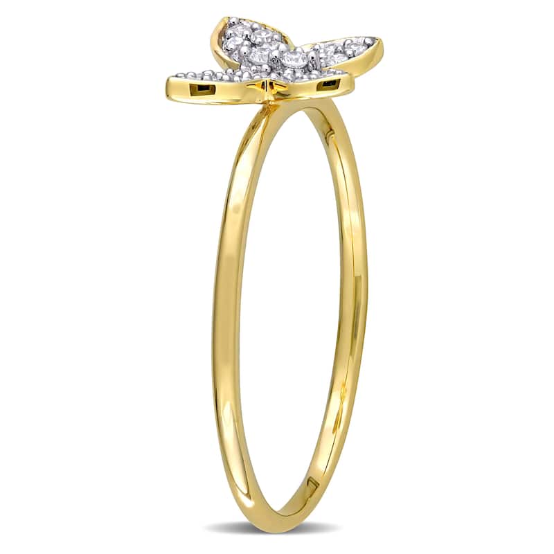 Miadora 10k Yellow Gold 1/8ct TDW Diamond Cluster Butterfly Ring