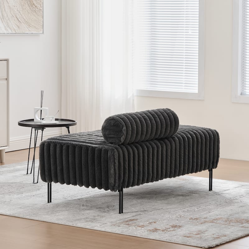 49.6"W Upholstered Mini Loveseat with Metal Legs, 2-Seater Small Sofa Ottoman Footrest with Adjustable Back