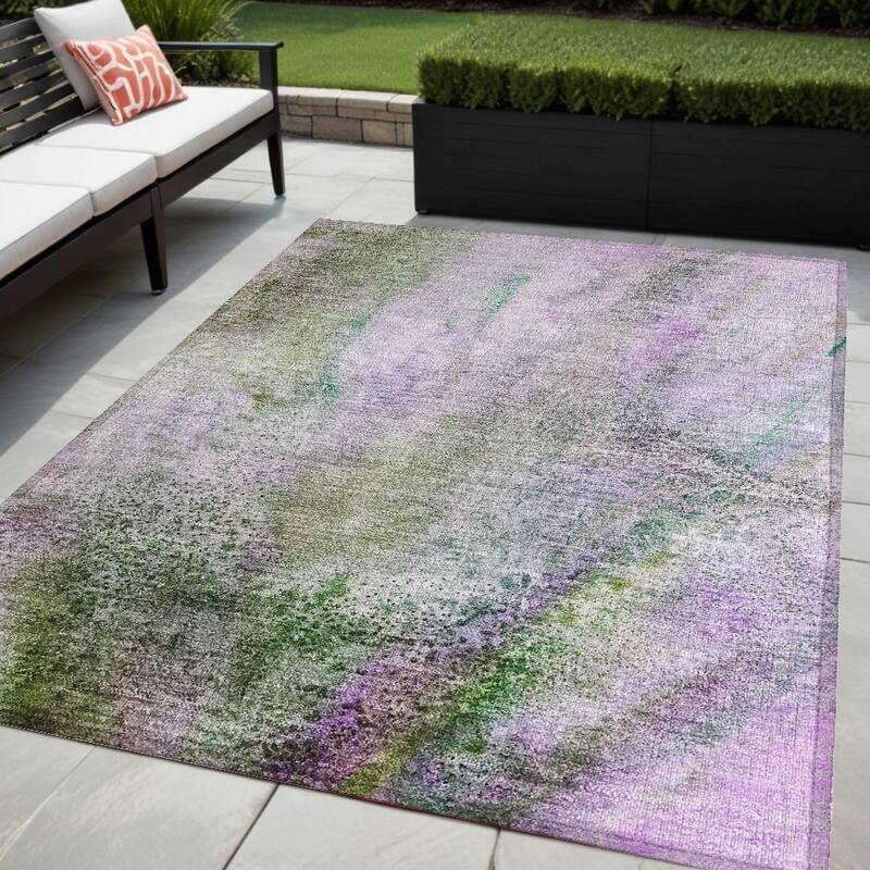 Almisi Contemporary Abstract Weather Resistant Modern Chic Outdoor Rug - 5' X 8' - Purple