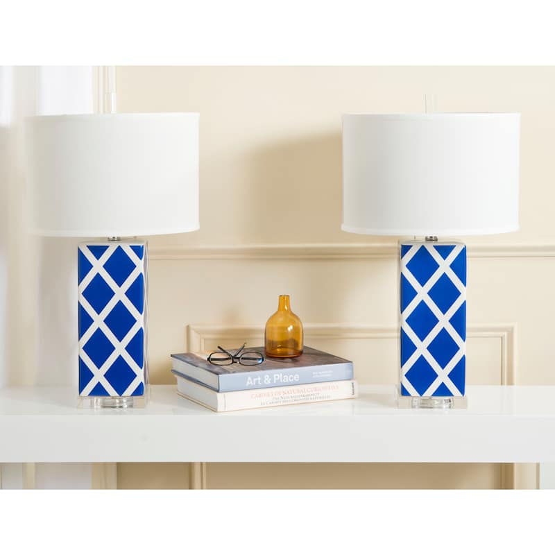 SAFAVIEH Lighting Cami 27-inch Navy Garden Lattice Table Lamp (Set of 2) - 15"x15"x27" - 15Wx15Dx27H