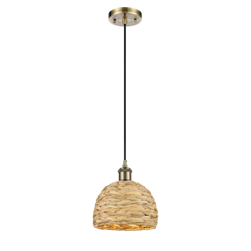 Innovations Lighting Woven Rattan - 1 Light 8" Cord Hung Pendant - Antique Brass/Natural Rattan