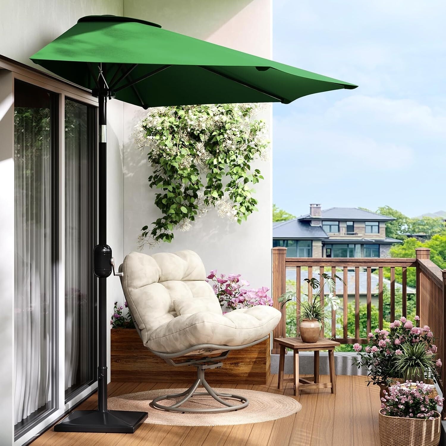 9FT Half Patio Umbrella with Smooth Crank Lift, Shade Canopy for Patio, Backyard, Garden (No Base)