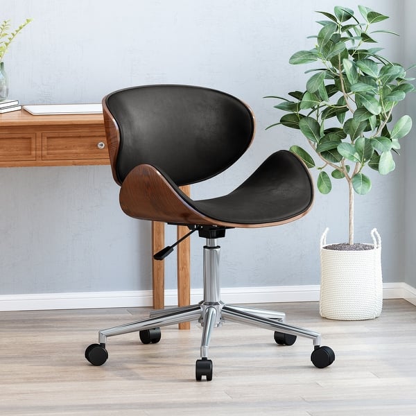 slide 2 of 10, Dawson Indoor Upholstered Swivel Office Chair by Christopher Knight Home Walnut + Midnight + Chrome