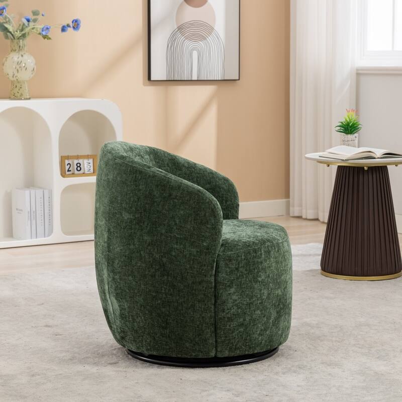 Chenille Fabric Swivel Accent Barrel Armchair with Coating Metal Ring