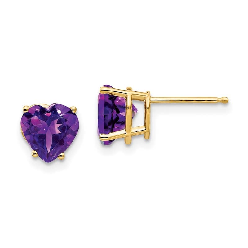 Curata 14k Yellow Gold 7mm Heart Amethyst Stud Earrings