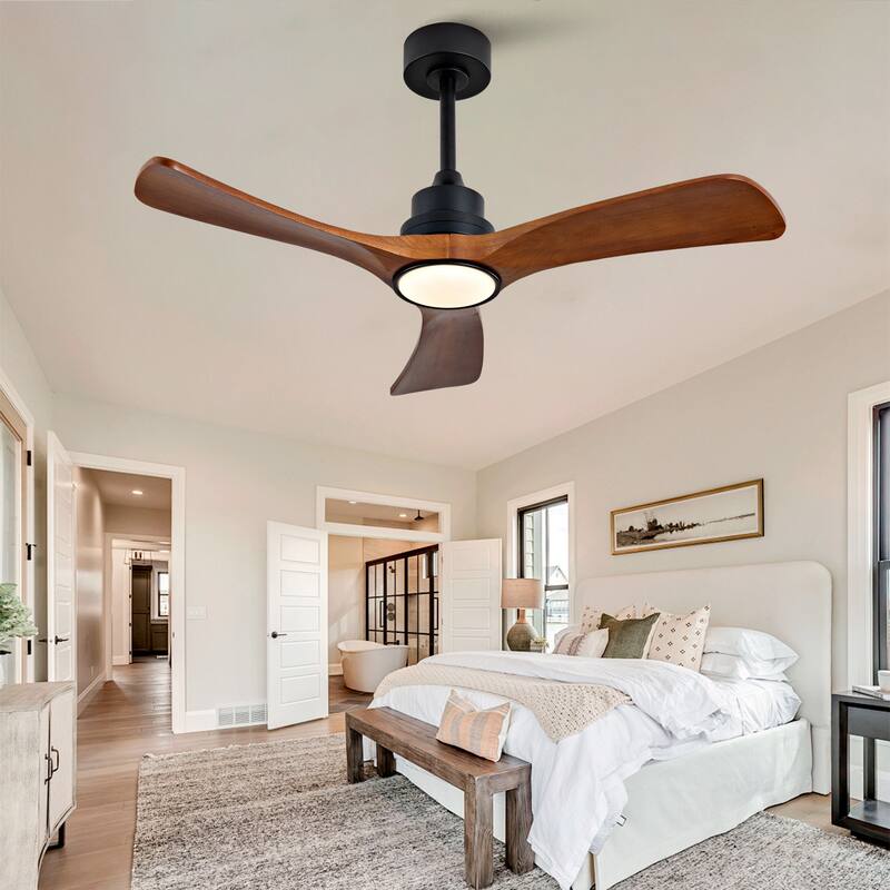 42 Inch Wood Ceiling Fan With 3 Solid Wood Blades Remote Control Reversible DC Motor For Living Room - Black