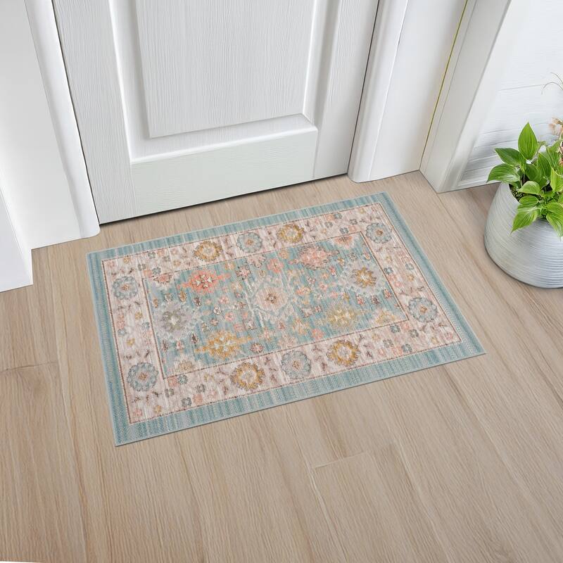 Crosswood Ellen Traditional Floral Indoor Polyester Area Rug - 2' x 3' - Aqua/Sage