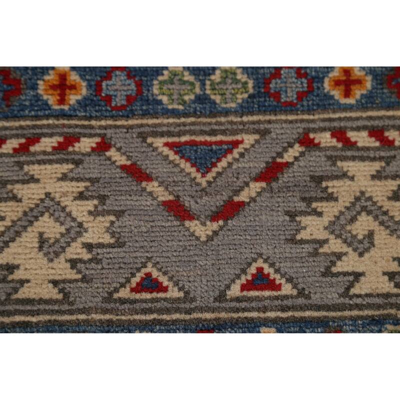 Geometric Kazak Oriental Hallway Runner Rug Hand-knotted Wool Carpet - 2'9" x 9'7"