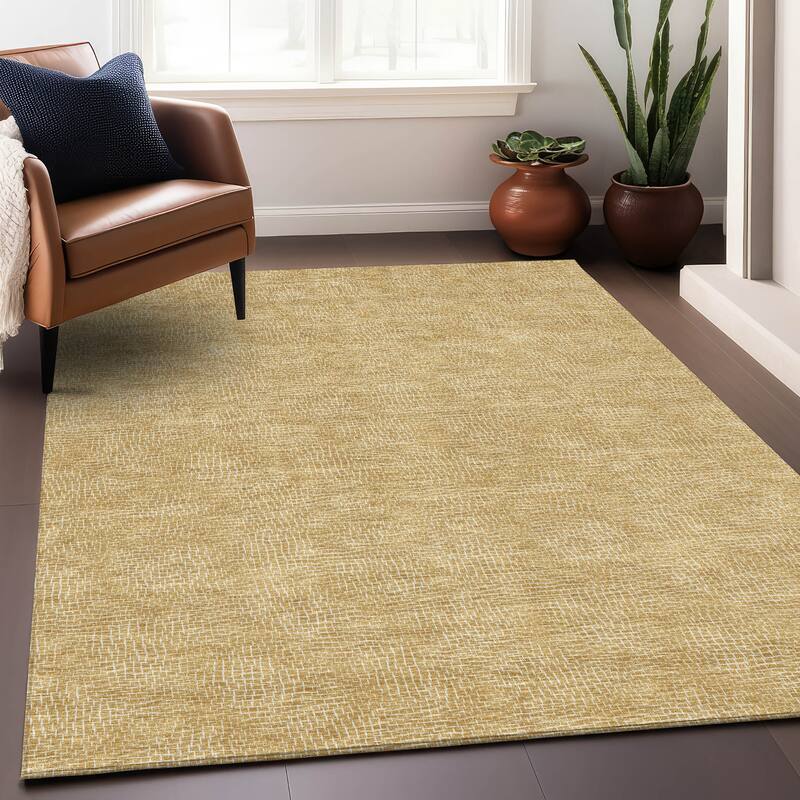 Machine Washable Indoor/ Outdoor Solid Modern Chantille Rug - Gold - 10' x 14'