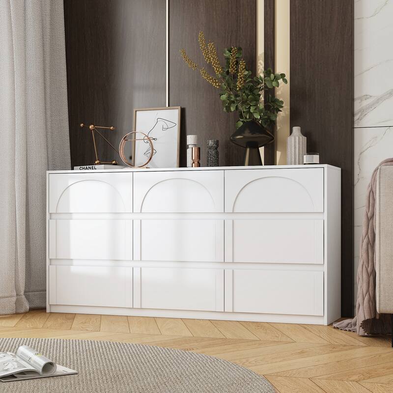 White 9-Drawer Nightstand with Modern Design and Safety Features