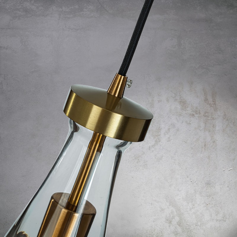 CraftHome Single 5.13" Wide Cord Hung Farmhouse Glass Pendant Rustic Kitchen Hanging Lamp With Clear Teardrop Shade
