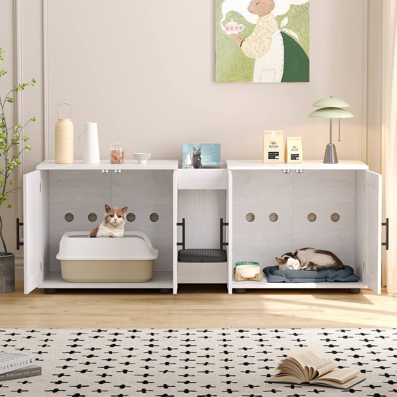 Litter Box Enclosure with Double Cage Cat House for 2 Cats