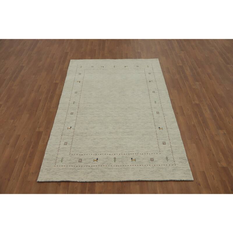 Hand Knotted Oriental 100% Wool Carpet Tribal Animal Pictorial Beige & Ivories Gabbeh Area Rug - 7' 9'' X 5' 0''