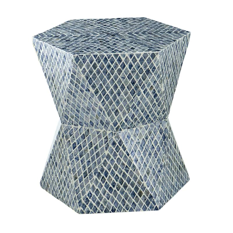 Geometric Capiz Shell Inlay Accent Stool - 19.75" - Blue and White