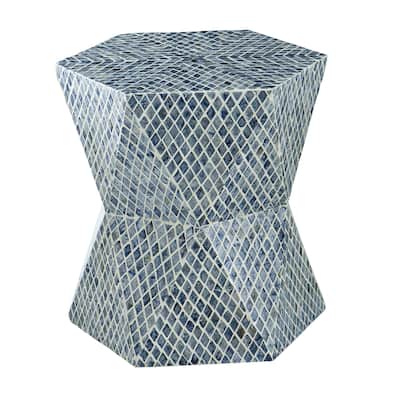 Geometric Capiz Shell Inlay Accent Stool - 19.75" - Blue and White