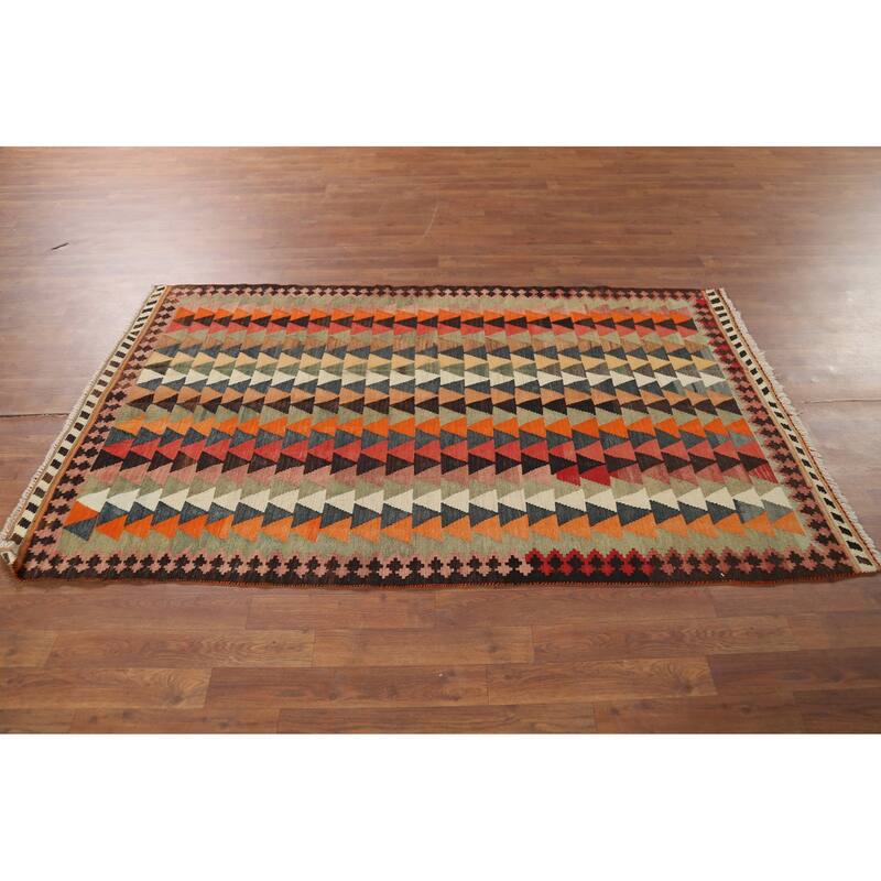 Kilim Qashqai Persian Vintage Rug Hand-Woven Tribal Wool Carpet - 3'10"x 6'8"
