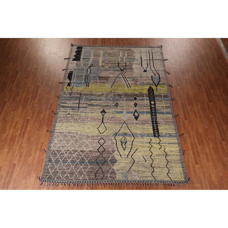 Moroccan Abstract Area Rug Handmade Modern Wool Carpet - 8'10"x 12'9"
