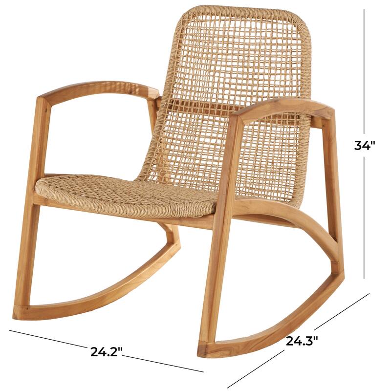 Plastic Rattan Handmade Woven Rectangular Accent Chair with Teak Frame - Light Brown - Roche River Decor - 24"W x 24"L x 34"H
