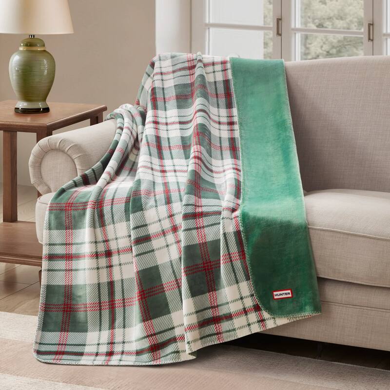 Hunter Reversible Plaid Plush Throw Blankets - 50"X70" - Dark Ivy Green