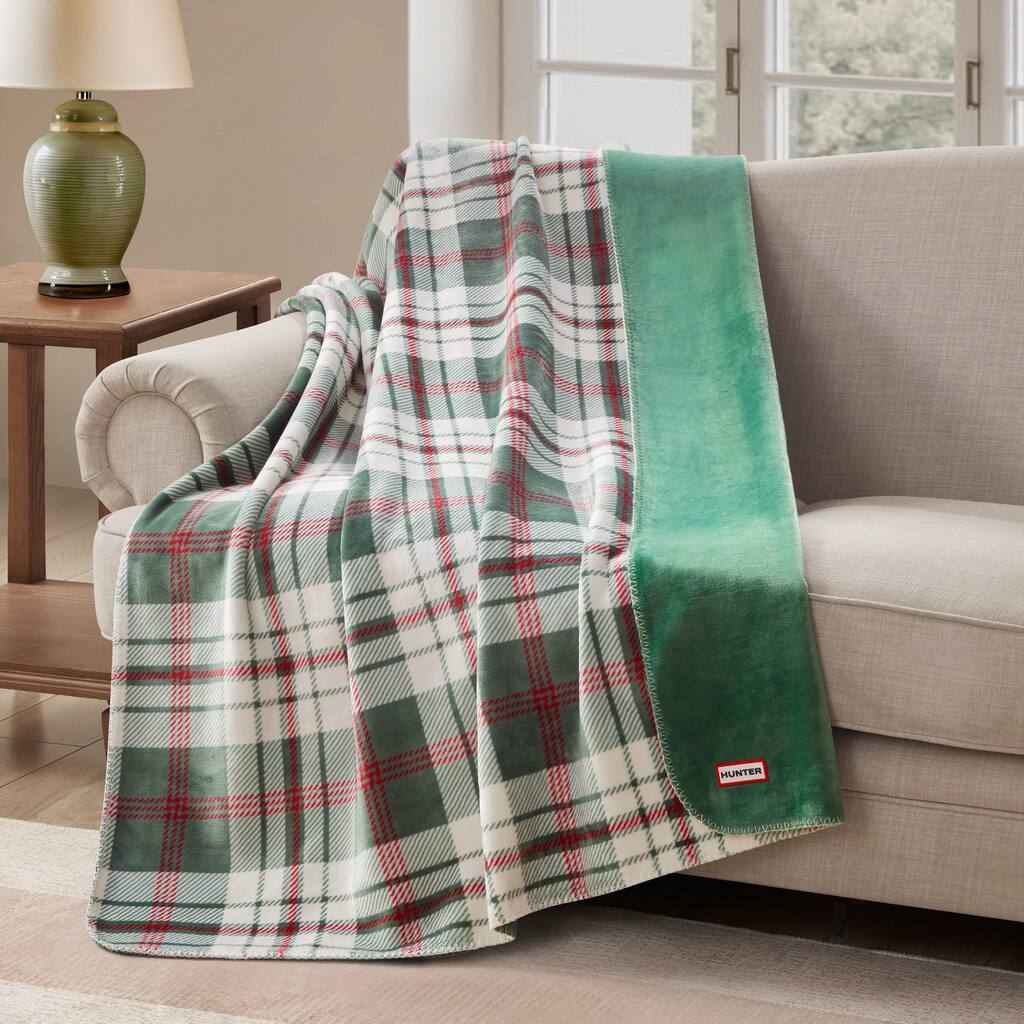 Hunter Reversible Plaid Plush Throw Blankets