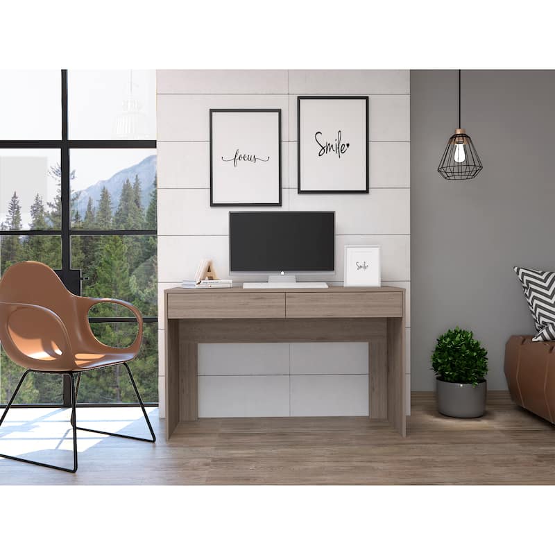 Acre 47-inch Wide Writing Computer Desk with 2 Drawers - Light Grey
