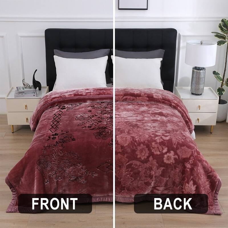 Luxury Heavy Thick Plush Blanket 2 Ply A&B Disign For Winter - King-85"x95" - Floral Woodrose