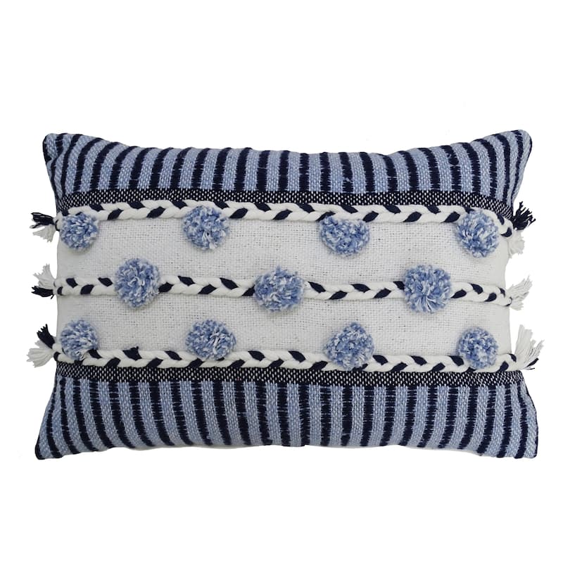 Vibhsa 14"x20" Striped Throw Pillow with Braid and Tassels