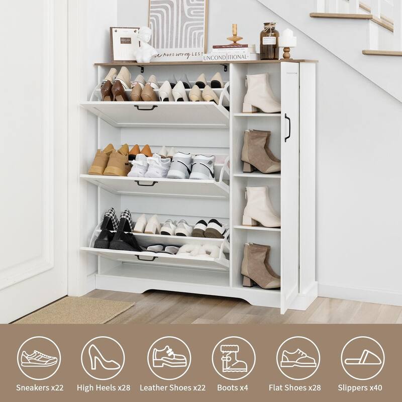28 Pair Large Shoe Storage Cabinet with Adjustable Shelves - 48.8'' H X 46.9'' W X 10.2'' D