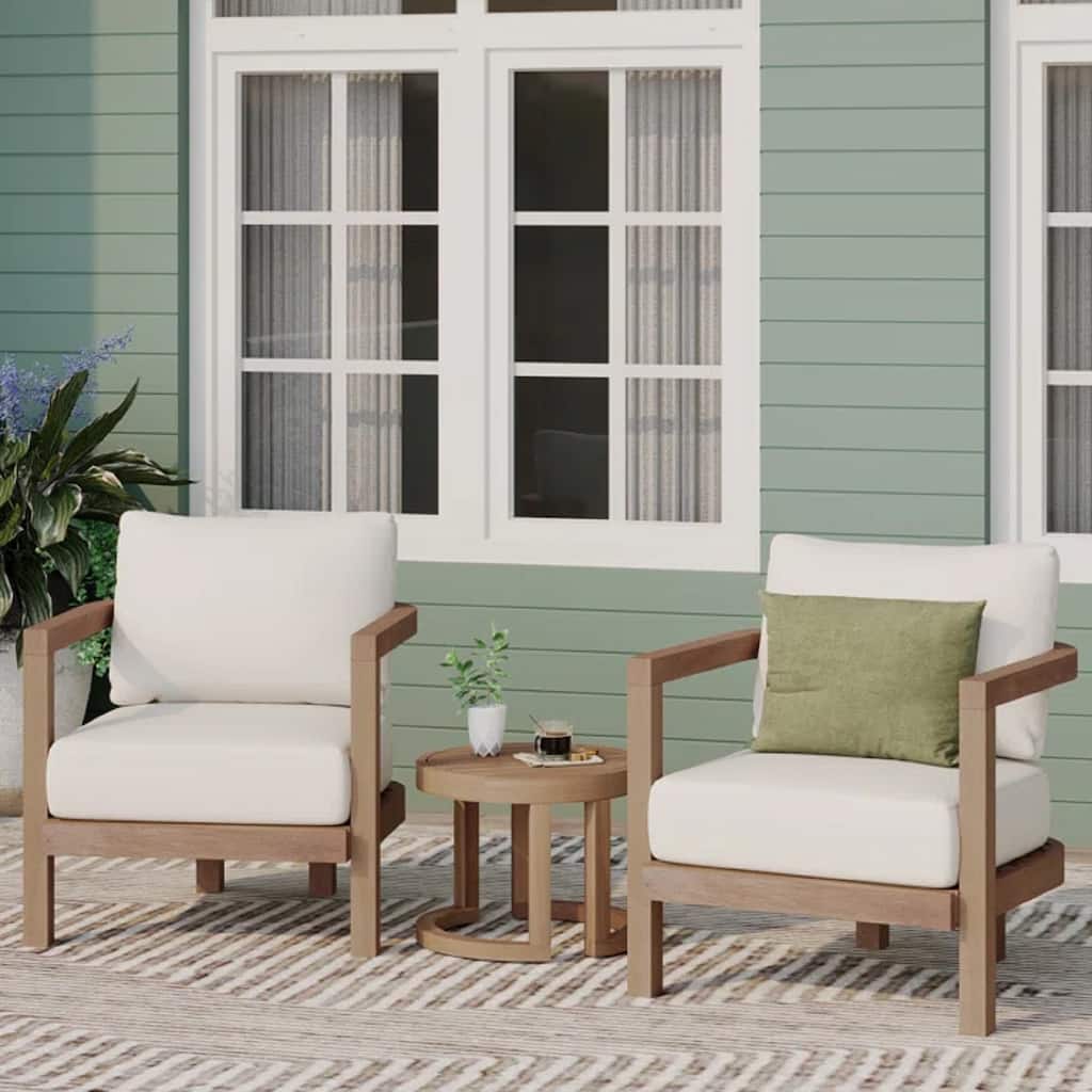 Patio Set 3 Piece Acacia Wood Outdoor Furniture Conversation Seat with Table