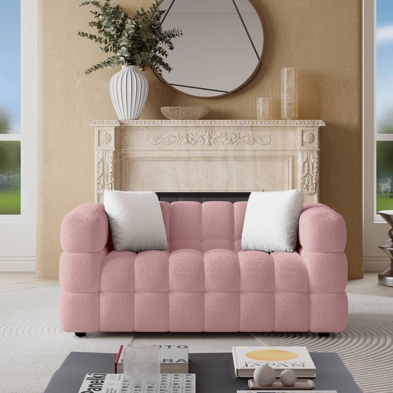 Wayna Modern Style Sofa, Sherpa Thick Cushion Double Loveseat - N/A - PINK