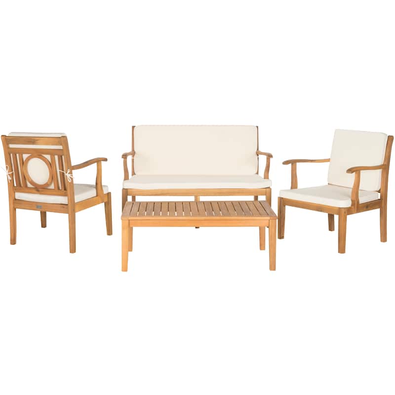 SAFAVIEH Outdoor Maryam Acacia Wood 4-Piece Patio Set - 48W x 32D x 25H
