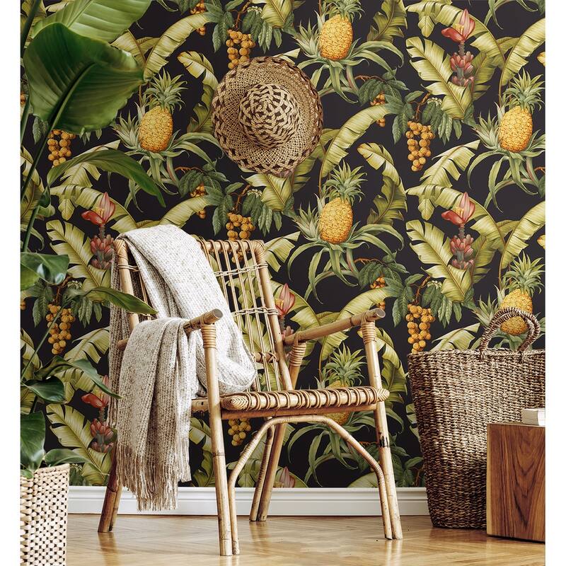 Seabrook Designs Pineapple Floral Unpasted Wallpaper