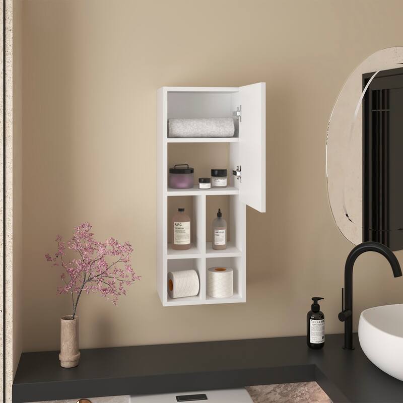 Niwot Wall Bathroom Cabinet, One Door, Organizer For Toiletries And Towels, White