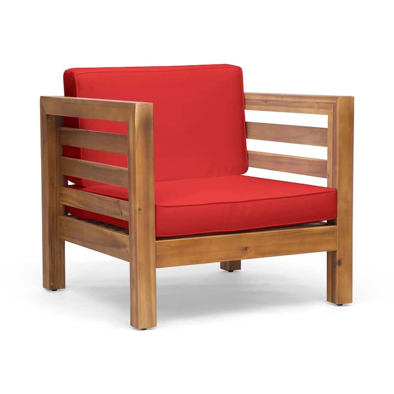 Oana Outdoor Acacia Wood Club Chair with Cushion by Christopher Knight Home