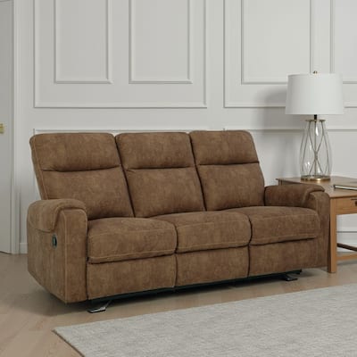 Woli Manual Recliner Sofa, 86 Inch, Classic Foam, Brown Faux Leather