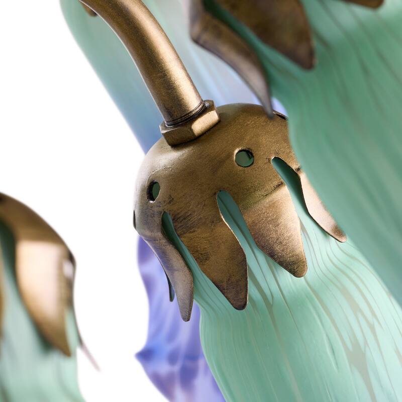 21.5-inch Antique Brass and Hand Blown Glass 10 Lily Downlight Table Lamp - 20.25" x 20.25" x 21.5"