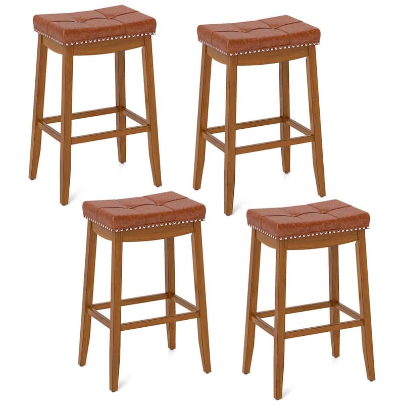 2/4PCS Saddle Bar Stools Mid-Century Wood Backless Bar Chairs - Set of 4 - Bar Height